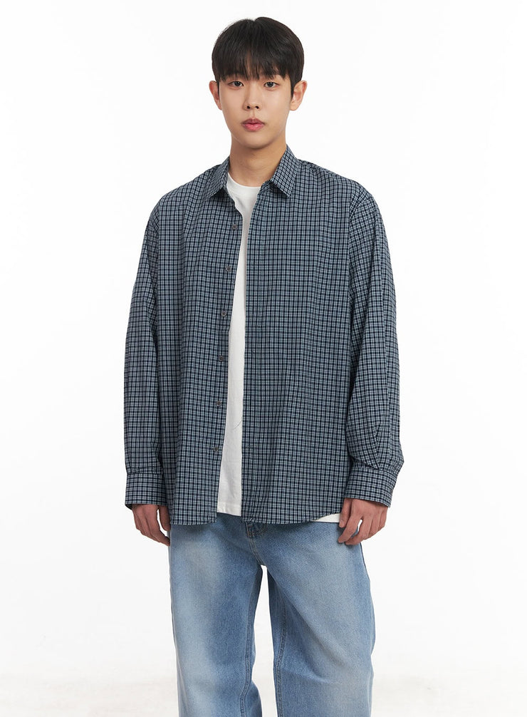 mens-oversized-checkered-cotton-shirt-im517 / Dark blue