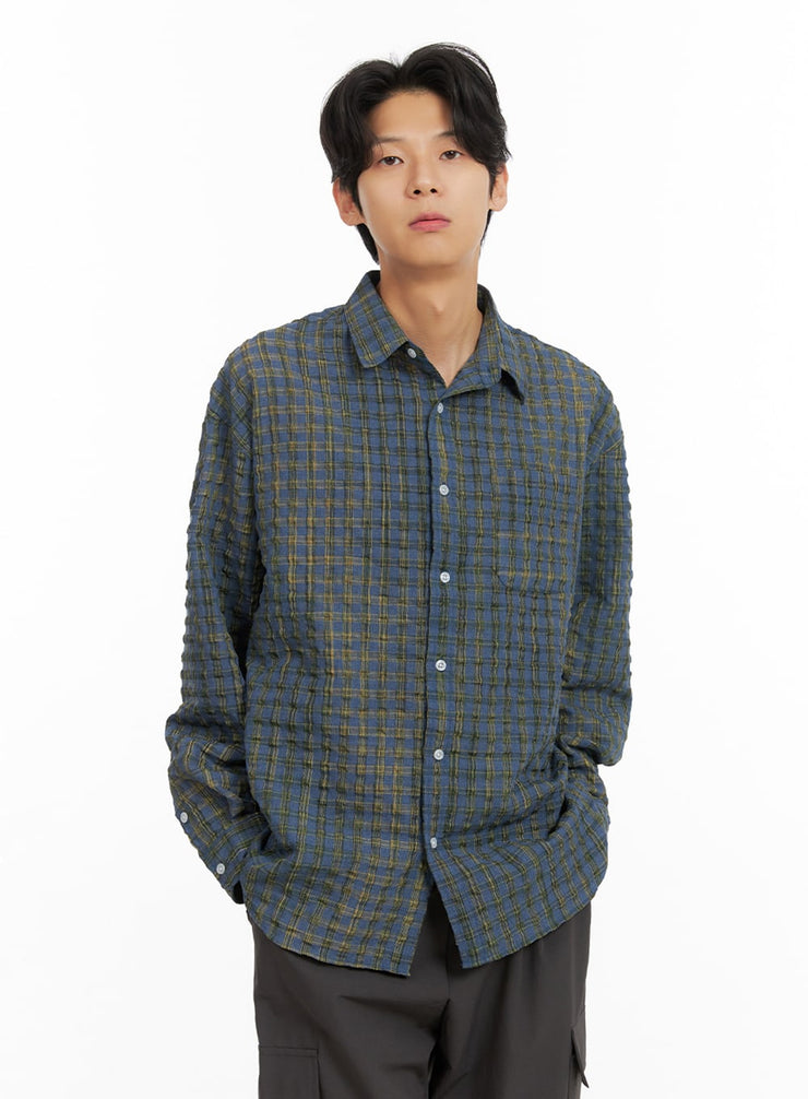 mens-plaid-textured-shirt-ia402 / Dark blue