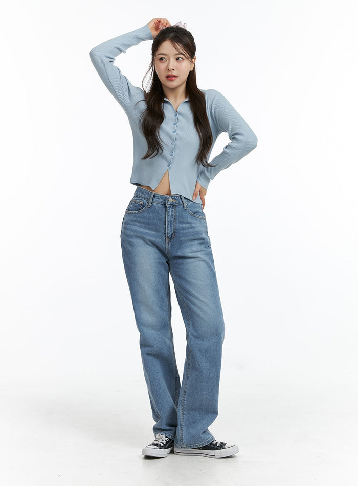 denim-solid-straight-leg-jeans-oj415 / Dark blue