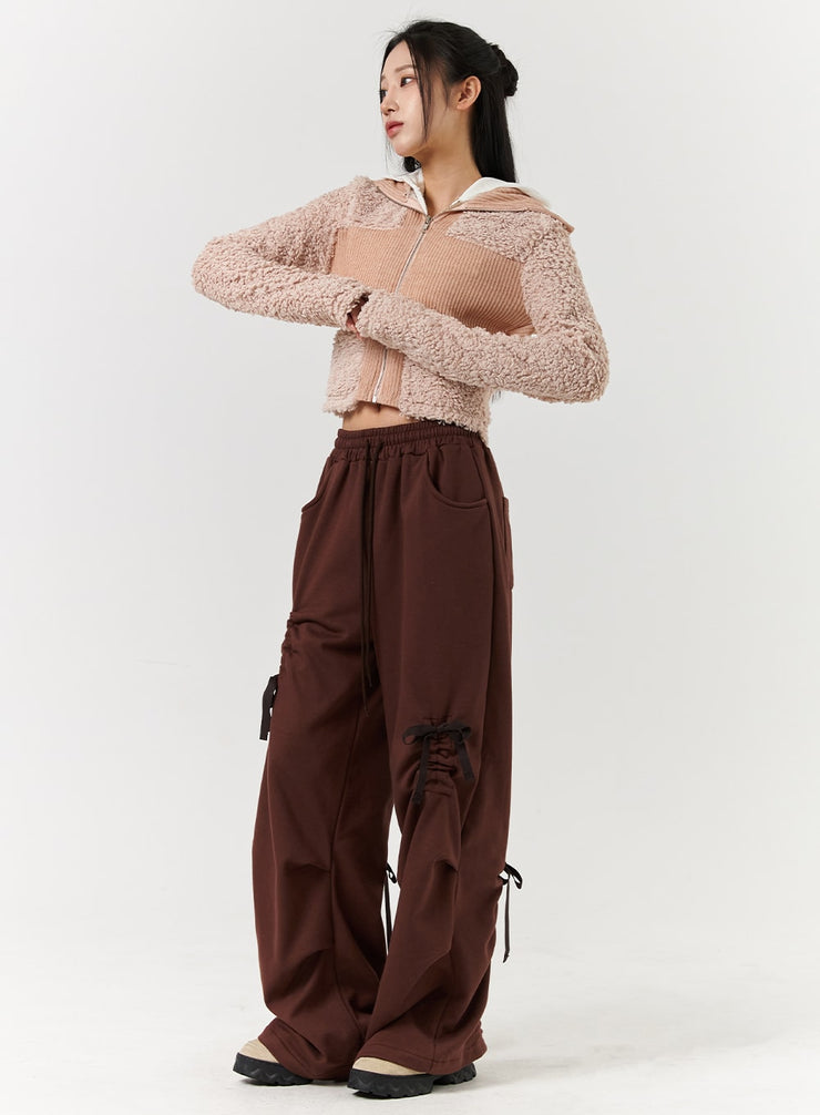 knotted-solid-high-waist-wide-leg-trousers-cd322 / Dark brown