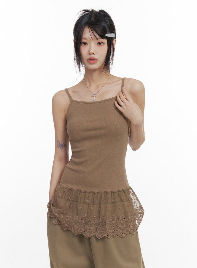 lace-dream-sleeveless-top-io430 / Dark brown