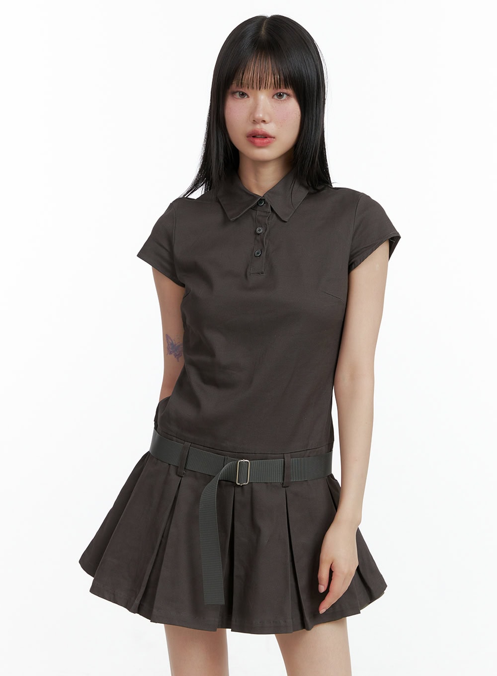 collar-buttoned-mini-dress-cl402 / Dark gray
