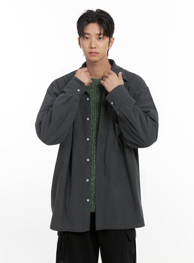 mens-corduroy-collared-button-up-shirt-id413 / Dark gray