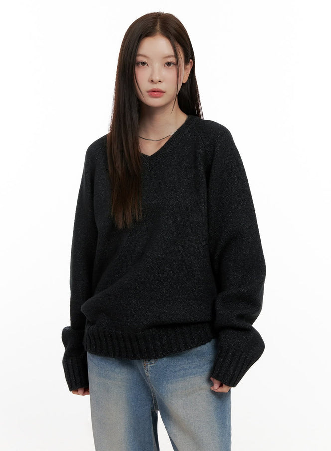 oversized-v-neck-sweater-on422 / Dark gray