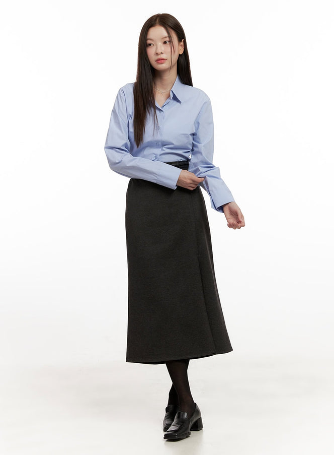 side-slit-midi-skirt-on422 / Dark gray