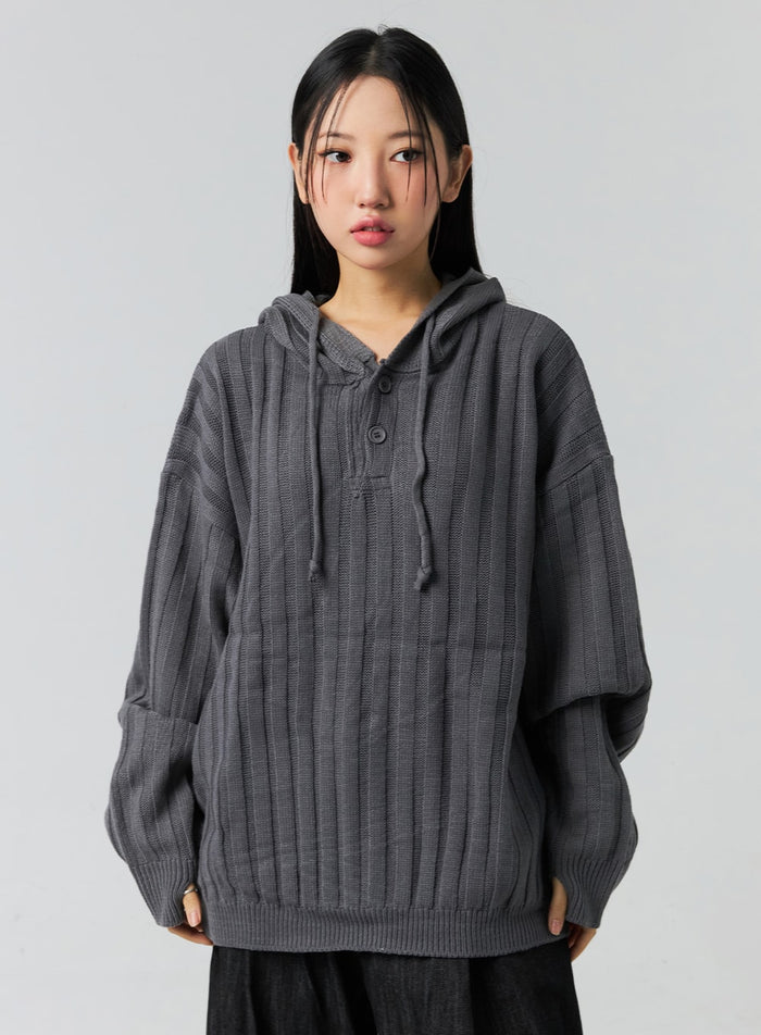 buttoned-hooded-sweater-co323 / Dark gray