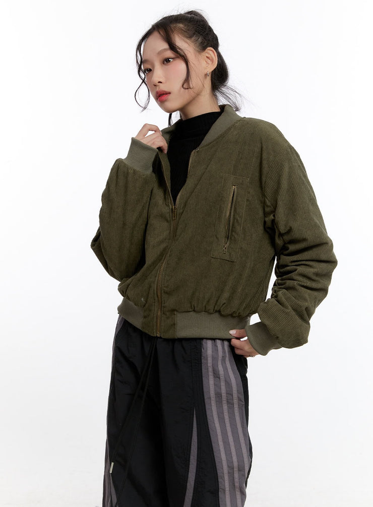 corduroy-cropped-zip-jacket-cn421 / Dark green