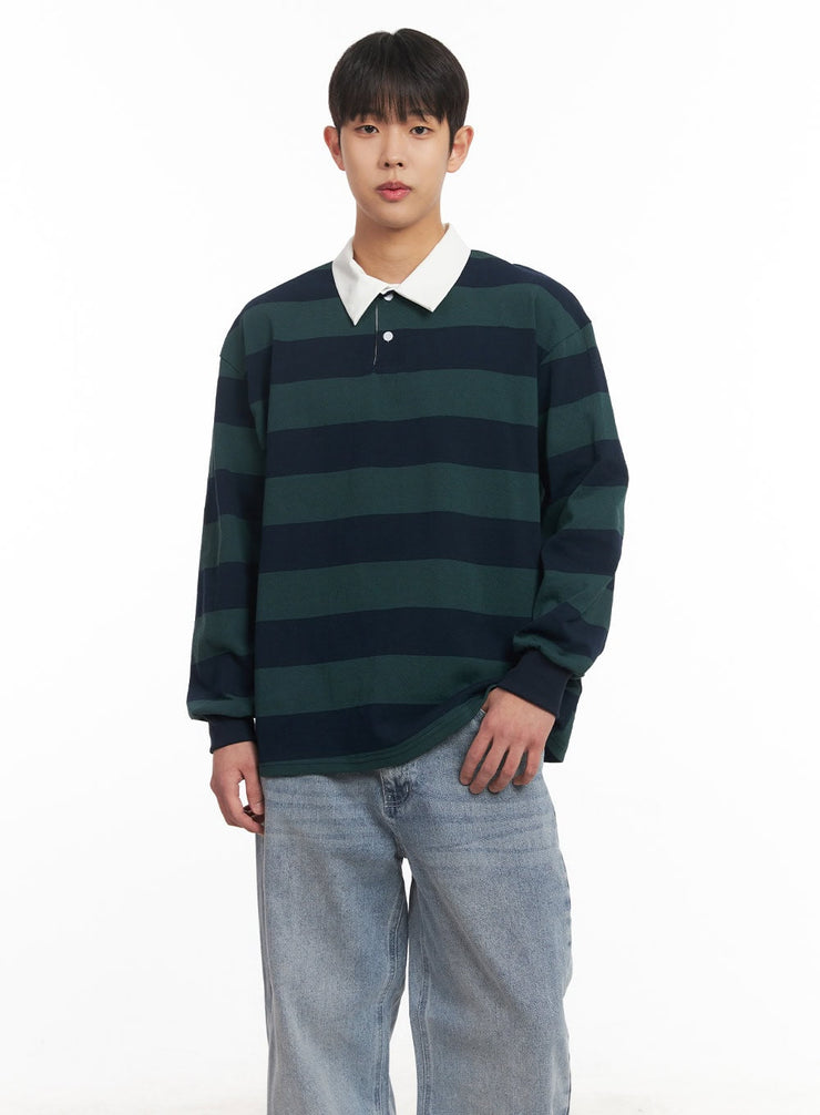 mens-striped-long-sleeve-collared-shirt-im514 / Dark green