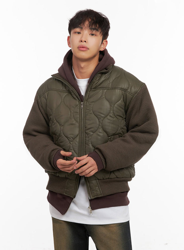 mens-knit-sleeve-quilted-bomber-jacket-id427 / Dark green