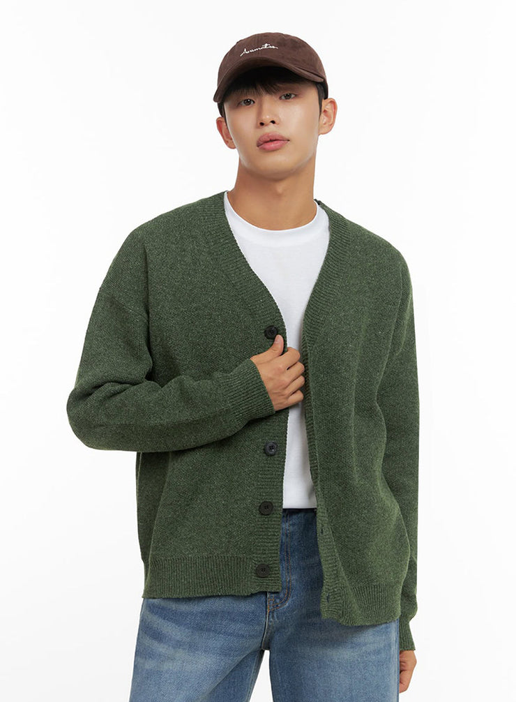 mens-classic-buttoned-v-neck-cardigan-io420 / Dark green