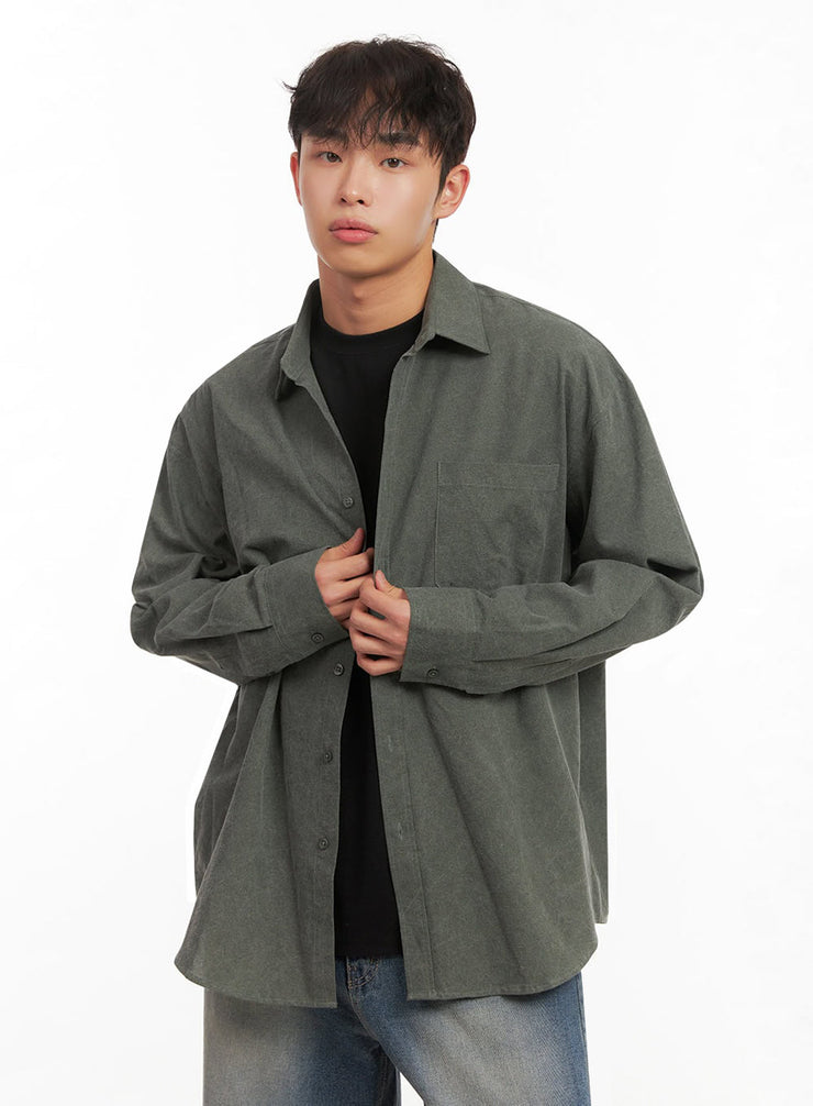 mens-washed-oversized-collar-shirt-id427 / Dark green