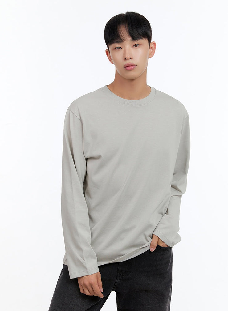 mens-basic-cotton-long-sleeve-t-shirt-gray-is412 / Gray