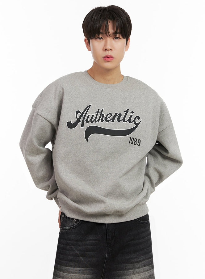 mens-graphic-cotton-crew-neck-ij517 / Gray