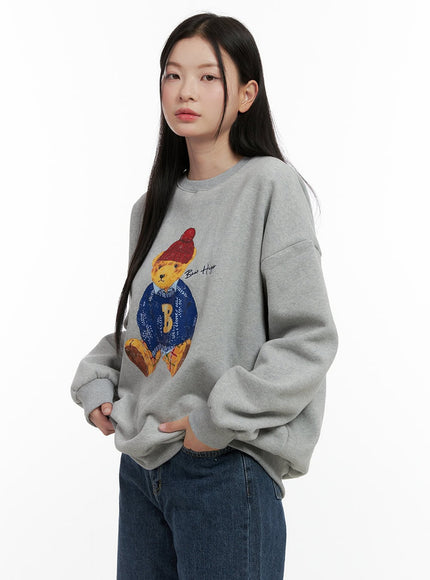 bear-graphic-crewneck-sweatshirt-on408 / Gray