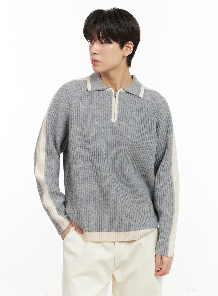 mens-soft-touch-collared-sweater-ij517 / Gray