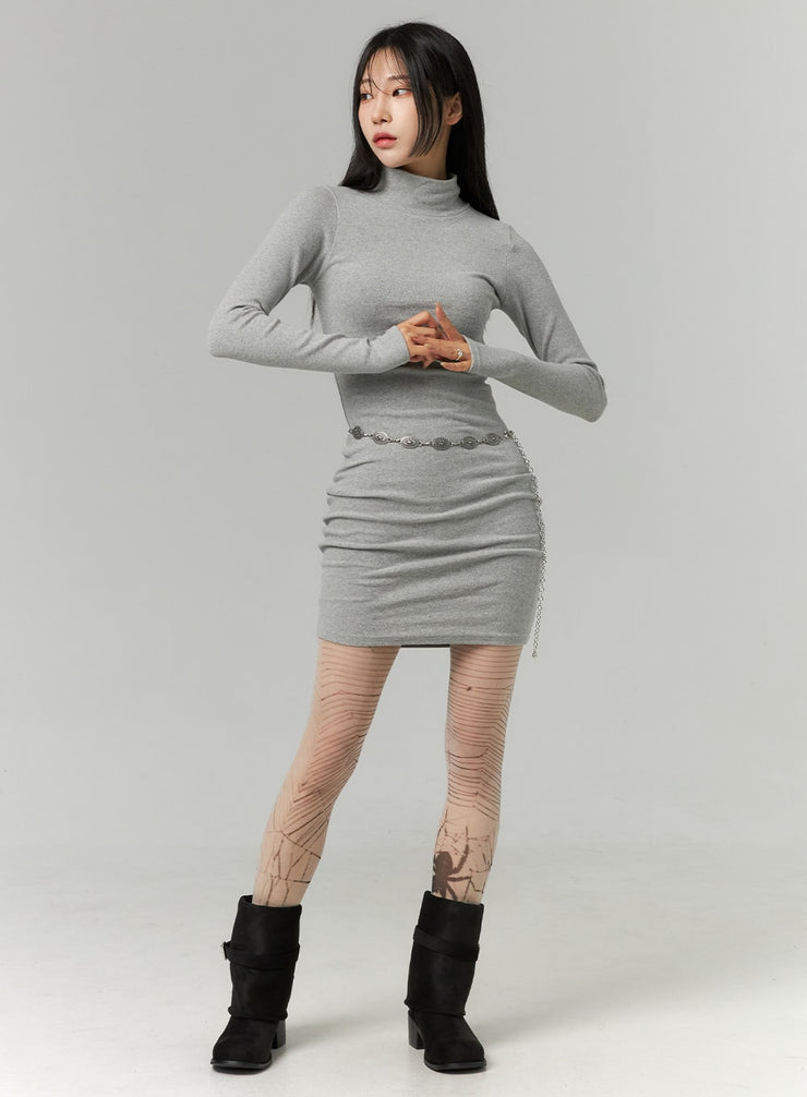 half-turtle-neck-mini-dress-cn321 / Gray