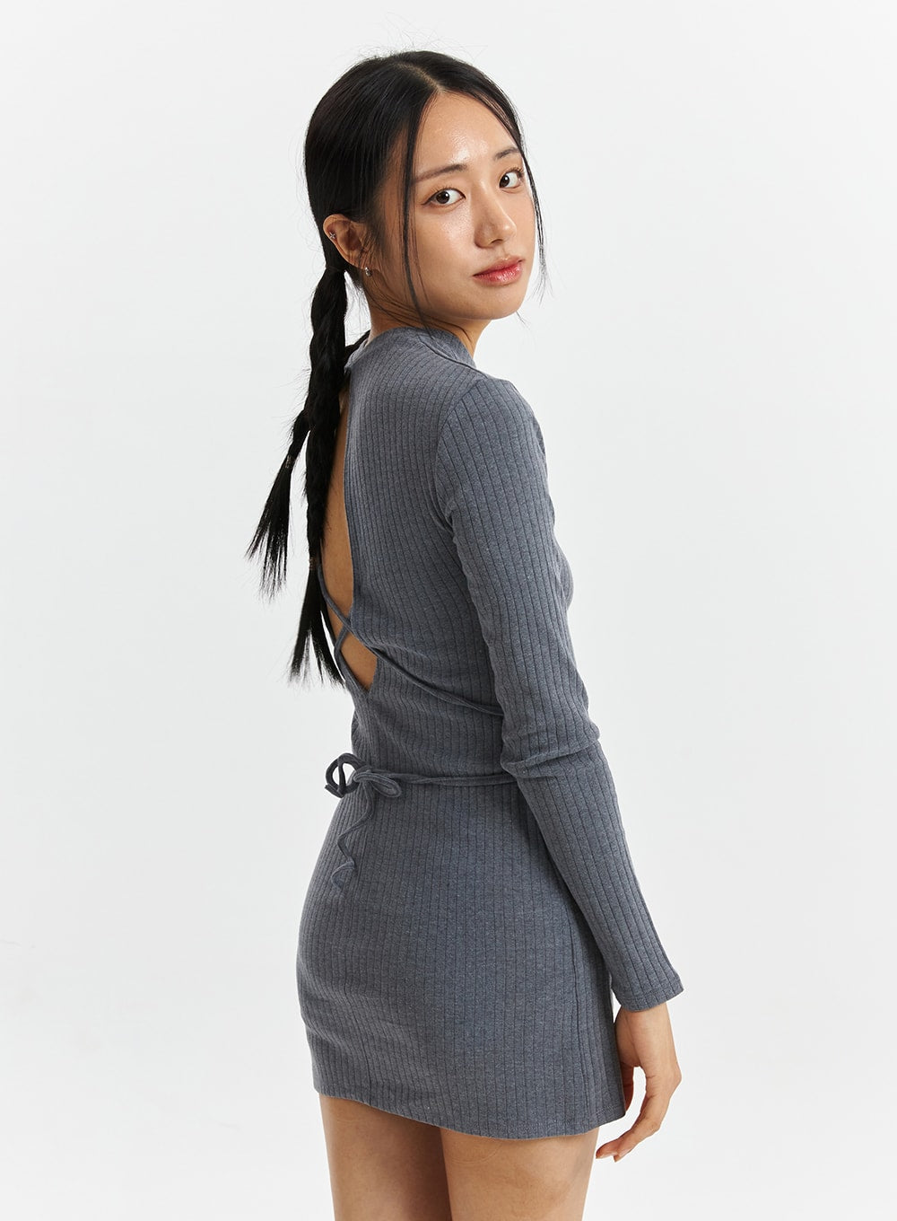 open-back-mini-dress-cd321 / Gray
