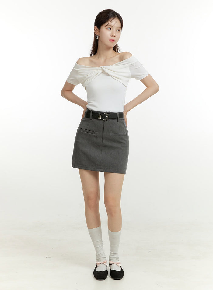 belted-mini-skirt-ou428 / Gray