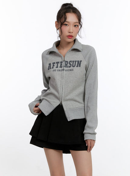 graphic-double-zip-up-sweatshirt-cn421 / Gray