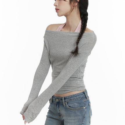 basic-off-shoulder-long-sleeve-ca402 / Gray