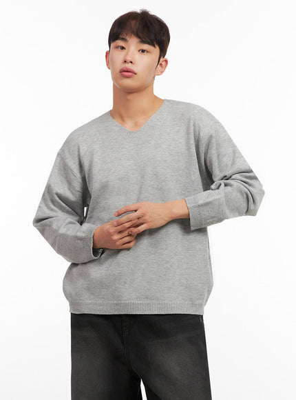 Men's Essential Gray V-Neck Sweater IF517