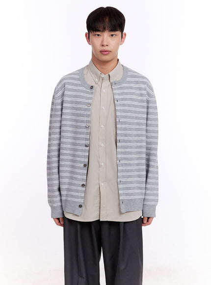 Men's Striped Buttoned Roundneck Cardigan IM512