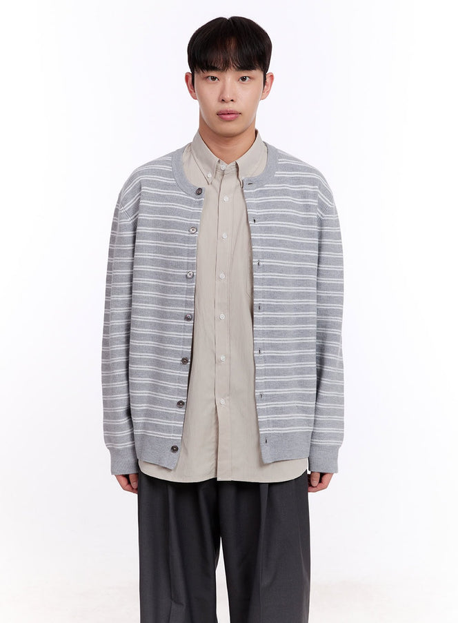 Men's Striped Buttoned Roundneck Cardigan IM512