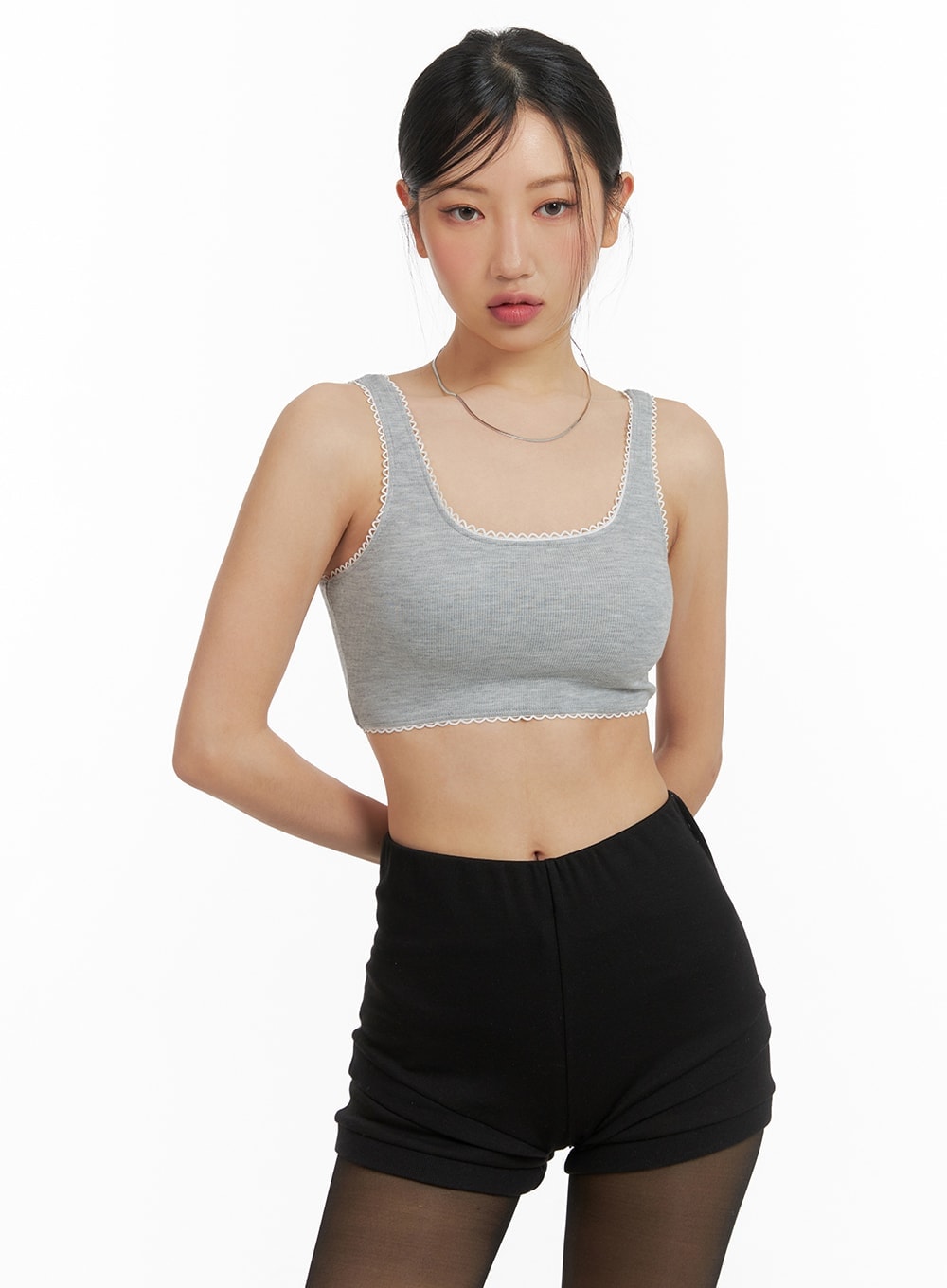 lace-trim-comfy-sports-bra-cm421 / Gray