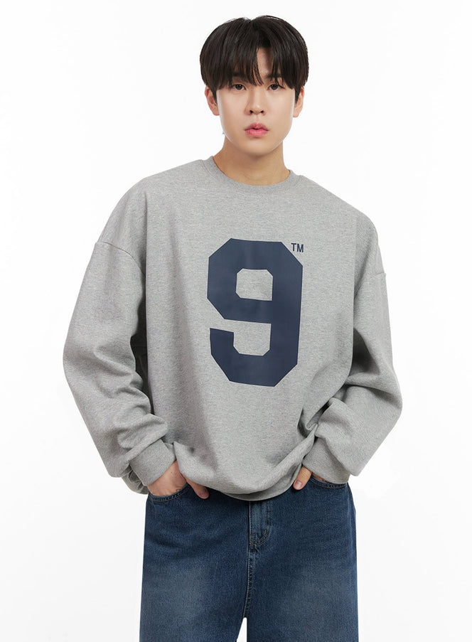 mens-oversized-9-graphic-crew-neck-ij517 / Gray