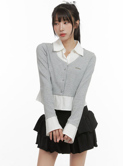 collar-buttoned-crop-cardigan-cs403 / Gray