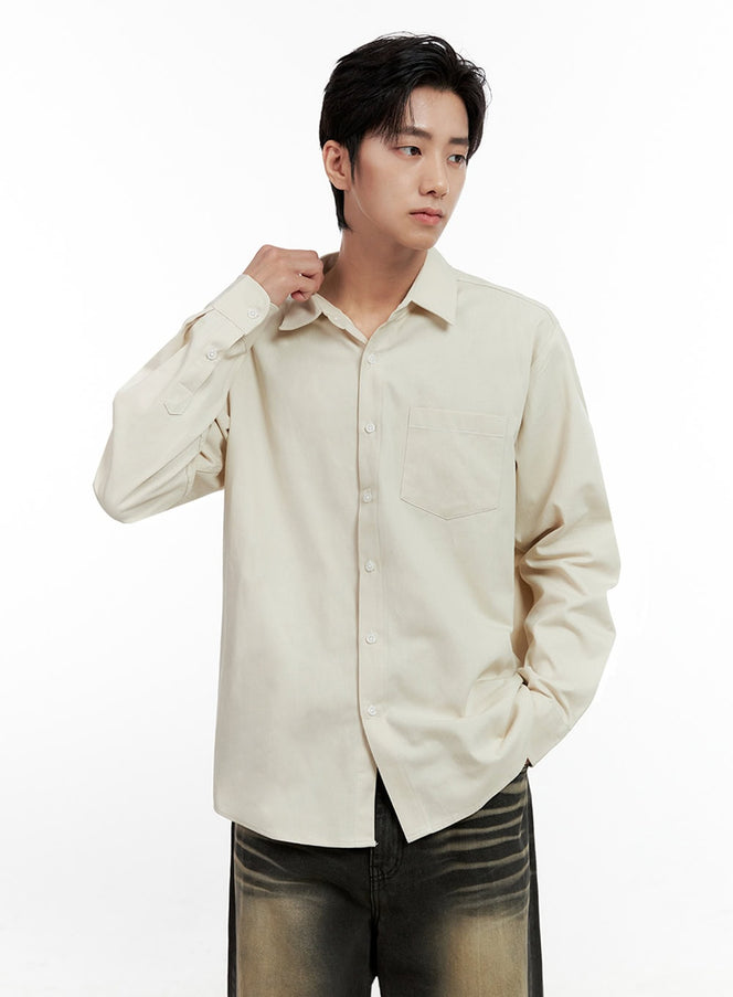 mens-basic-button-down-shirt-in411 / Light beige