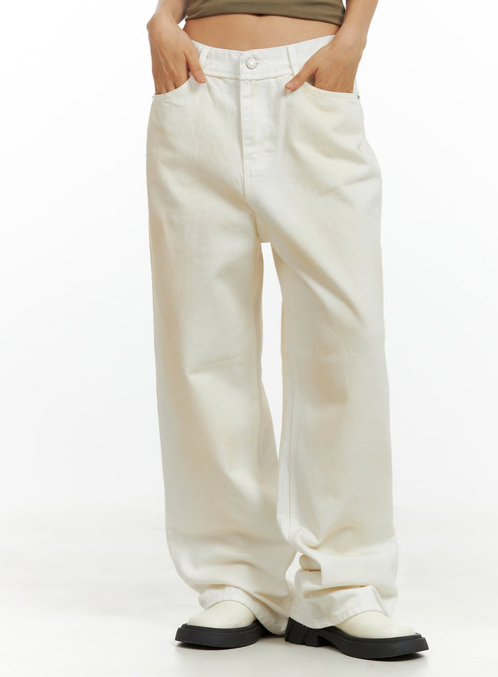 solid-cotton-wide-fit-pants-cu420 / Light beige