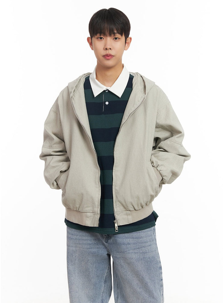 mens-oversized-zip-up-hooded-jacket-im514 / Light beige