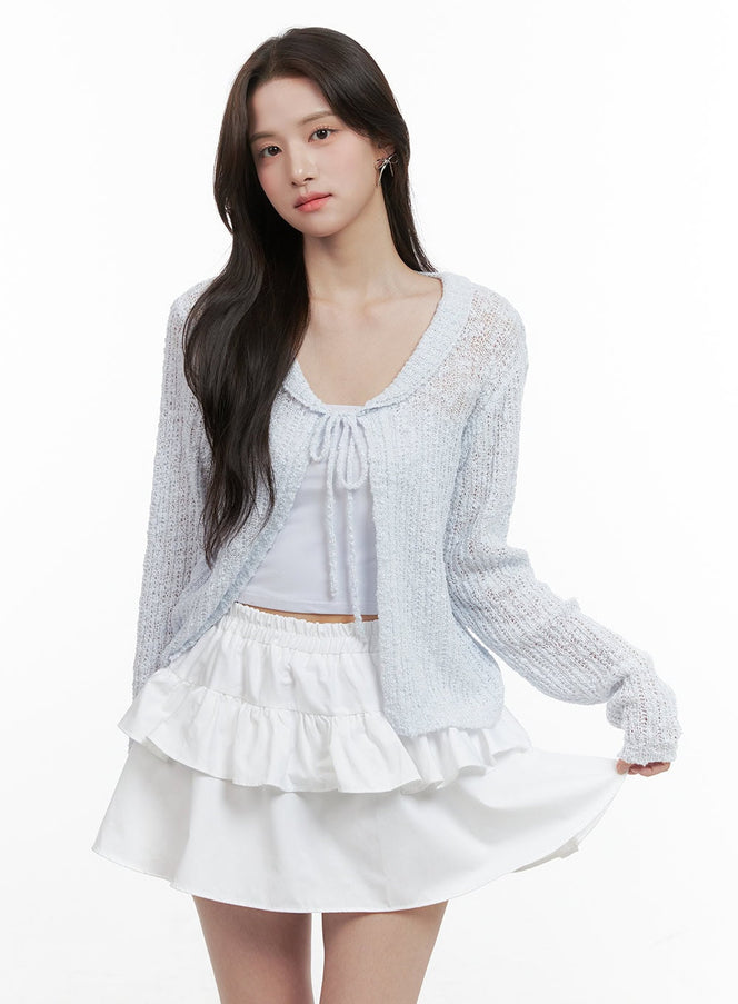 ribbon-sheer-knit-cardigan-og409 / Light blue