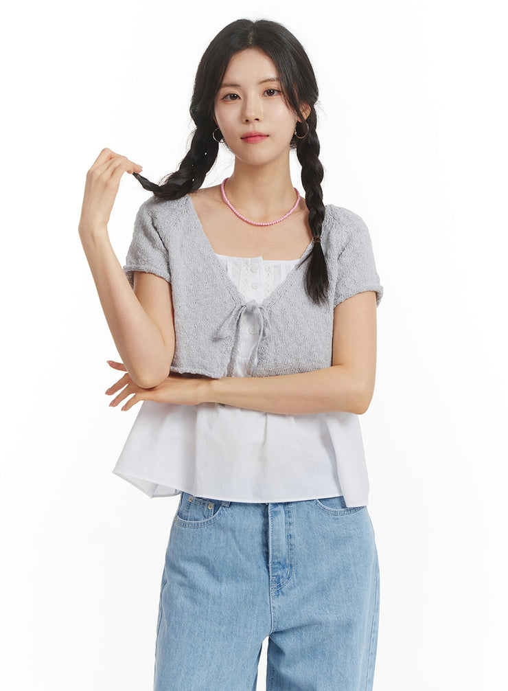 bowknot-short-sleeve-cardigan-om406 / Light blue