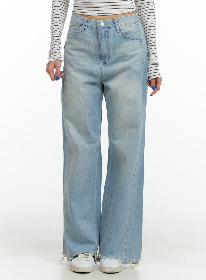 destroyed-hem-loose-fit-straight-jeans-cy431 / Light blue
