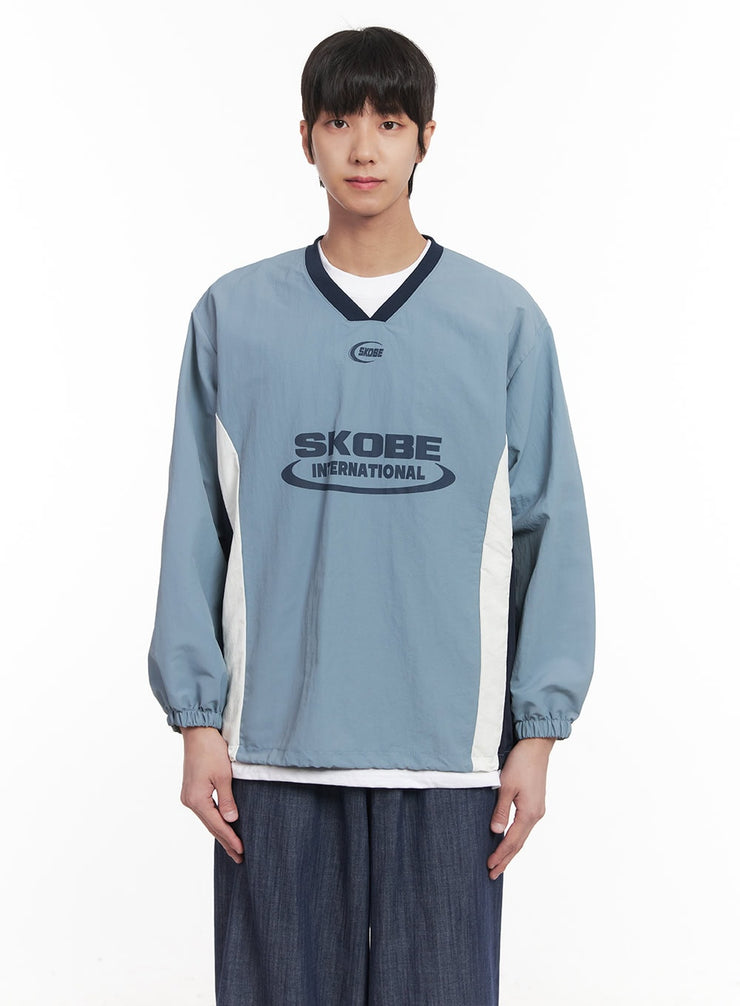 Men's V-Neck Windbreaker Sweatshirt (Light Blue) IM518