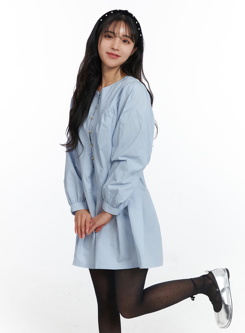 buttoned-a-line-mini-dress-oj431 / Light blue