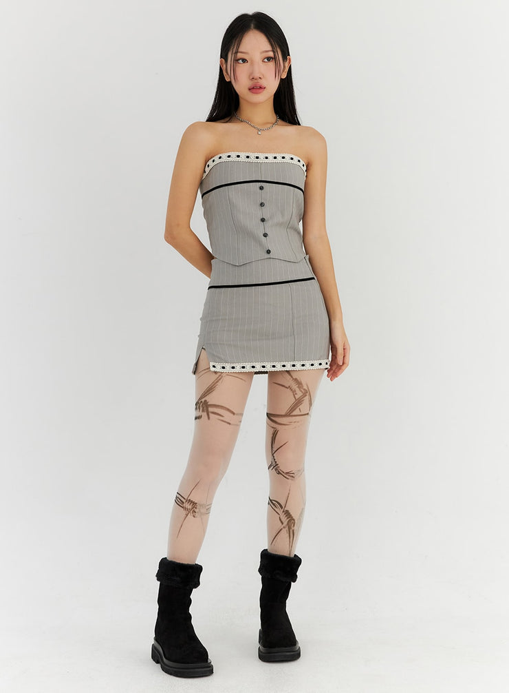 lace-stripe-tailored-mini-skirt-cn314 / Light gray