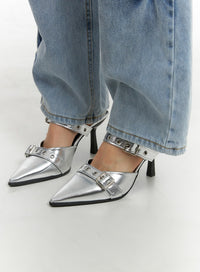 metallic-buckle-stiletto-heels-cm422 / Light gray