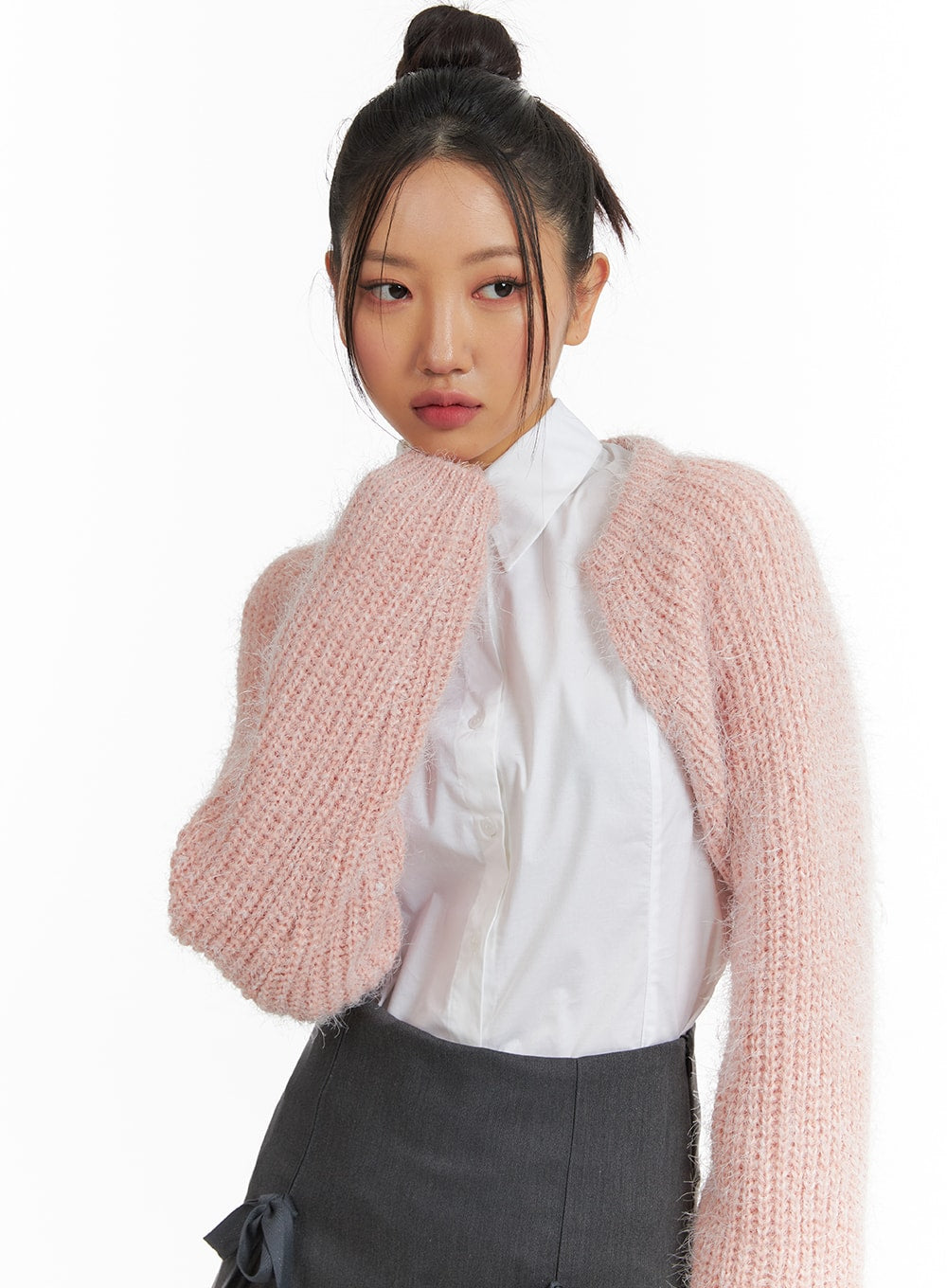 knitted-bolero-shrug-cj429 / Light pink