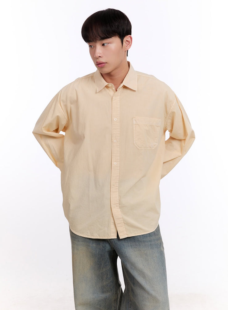 Men's Loose-Fit Long Sleeve Collared Shirt IM512