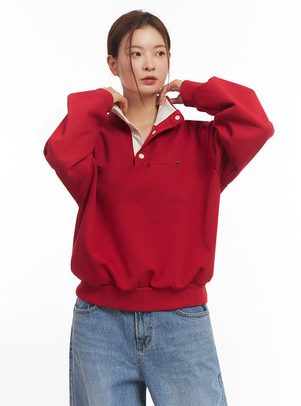 button-crew-neck-sweatshirt-im514 / Red