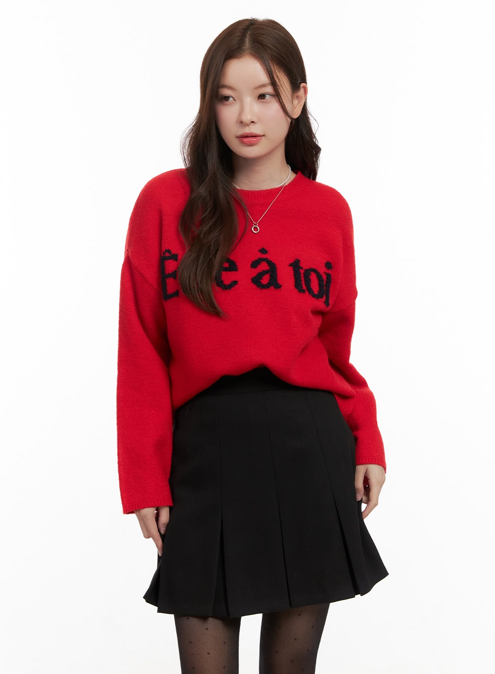 snuground-neck-loose-fit-sweater-od403 / Red