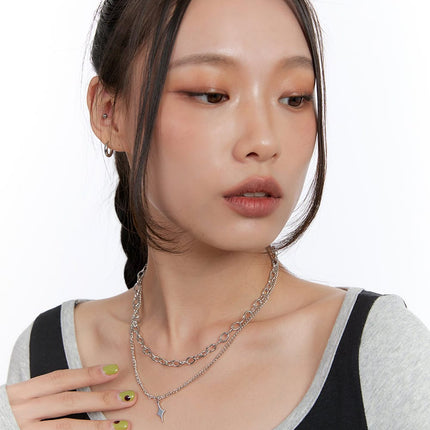 bold-double-chain-necklace-cn401 / Silver