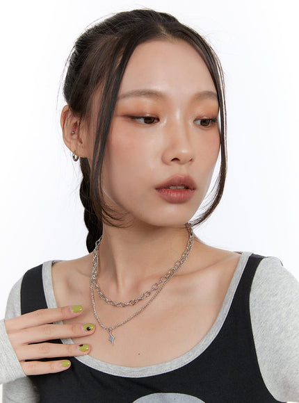 bold-double-chain-necklace-cn401 / Silver