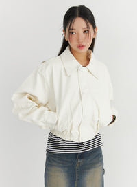faux-leather-snap-button-jacket-co324 / White