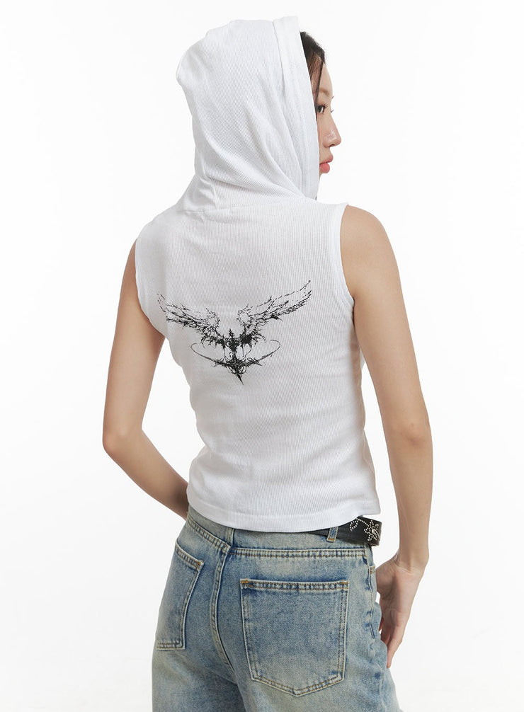 graphic-cotton-hooded-crop-top-og406 / White