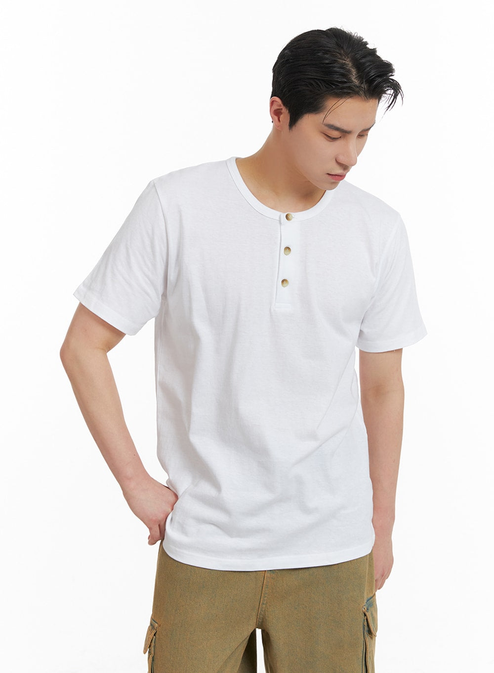 mens-quarter-button-up-cotton-t-shirt-ia401 / White