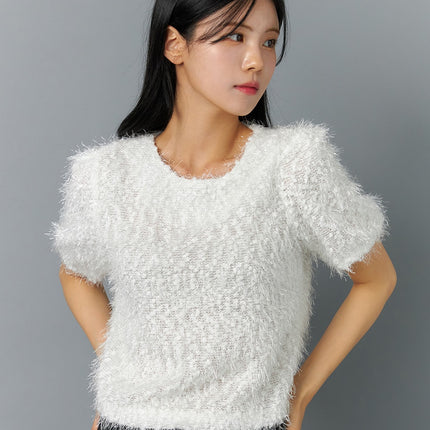 textured-short-sleeve-knit-sweater-on320 / White